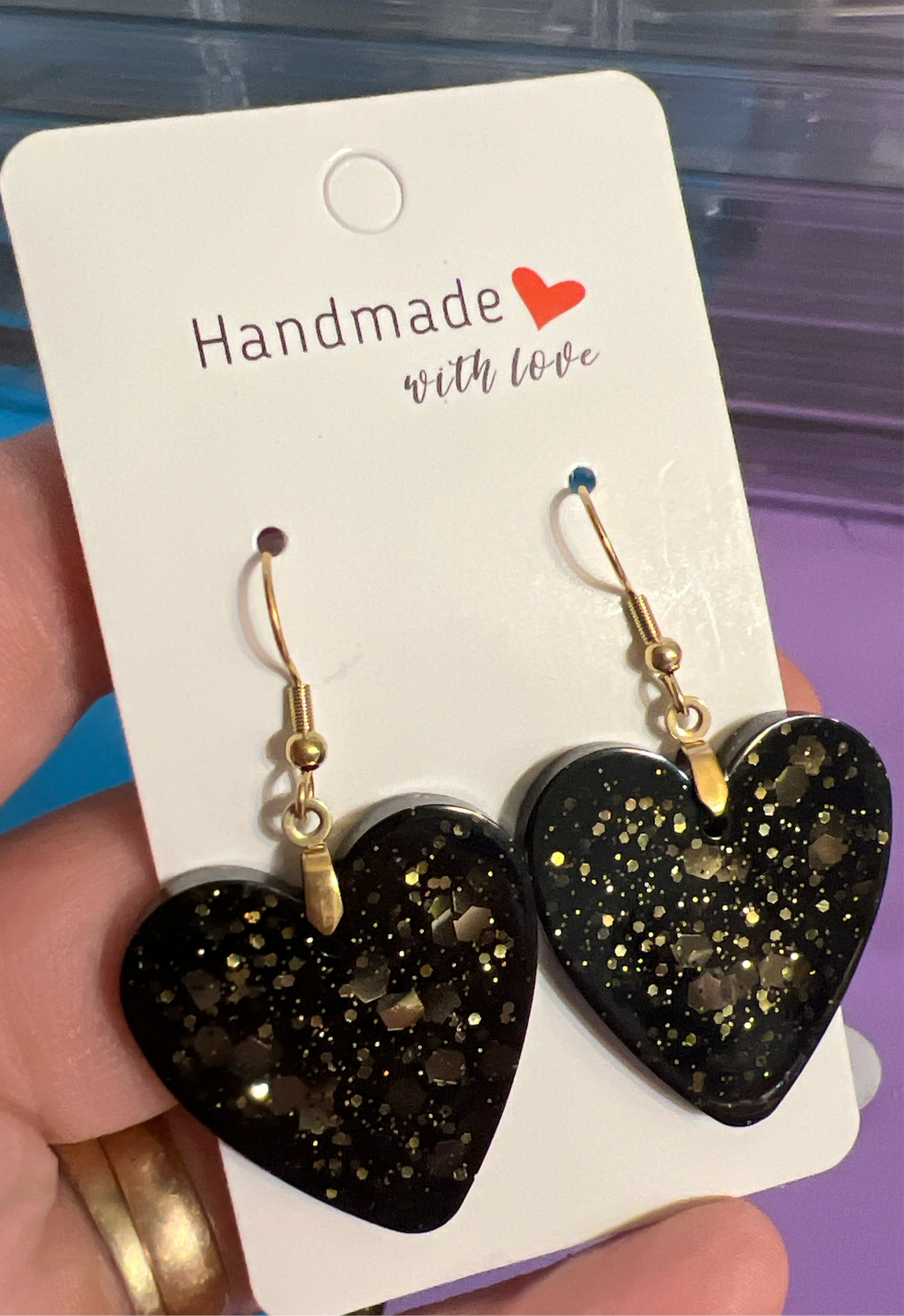 Black and gold large earrings