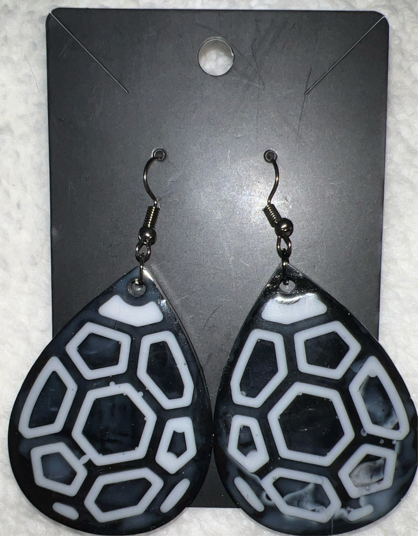 Black and white soccer earrings